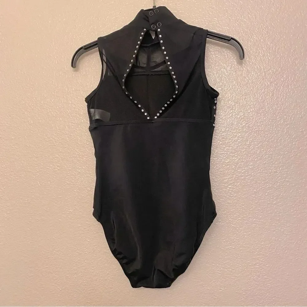 WEISSMAN Dance solo custom black rhinestone Caged illusion Leotard 14591 MC